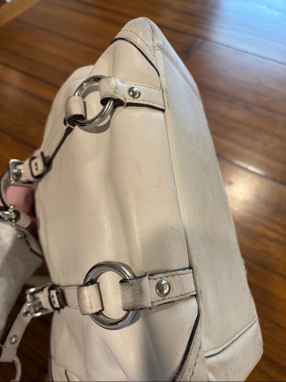 Coach Cream Leather Shoulder Tote with Buckle Straps - Picture 11 of 15